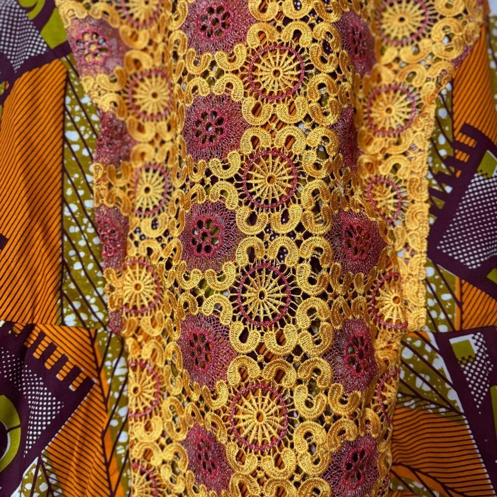 Handmade Vibrant Yellow Lace and Orange Women's Fitted Top Sz L see measurements - Picture 3 of 9
